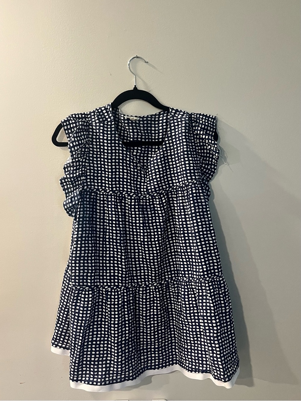 Navy Polka Dot Ruffle Tiered Blouse
